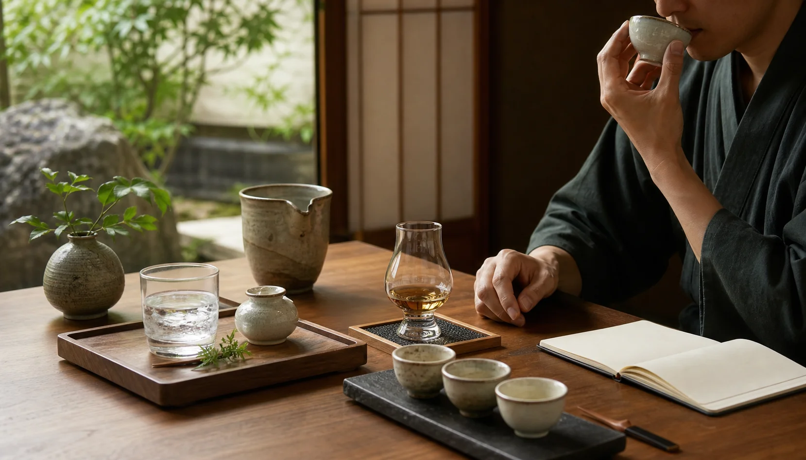 Illustration editoriale pour Rituels de dégustation japonais : gestes simples pour mieux goûter